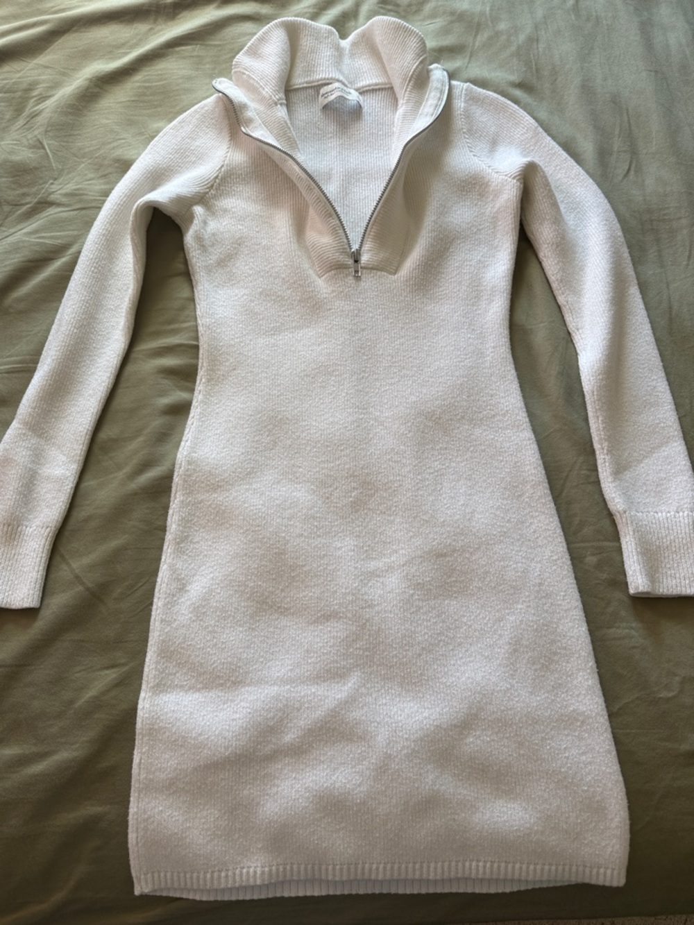 Abercrombie & Fitch Cream Zip-Front Long Sleeve Sweater Mini Dress
